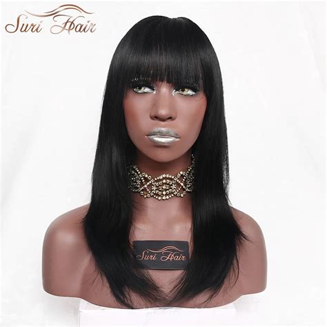 black wig with bangs long|wig with bangs african american.